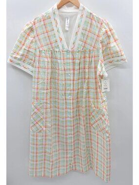 White Stag Womens Plus Size 18W-20W Short Sleeve Plaid Terry Cloth Robe in White